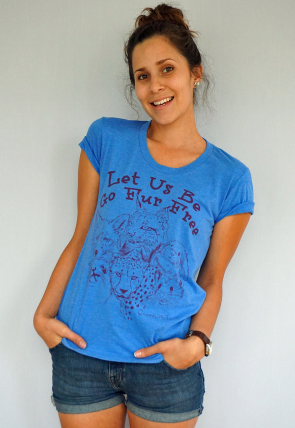 Fur Free Women Lake Blue T-shirt